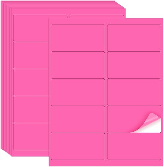 NATURALABEL Bright Pink Labels, Printable & Writable, 2" x 4", 40 Sheets