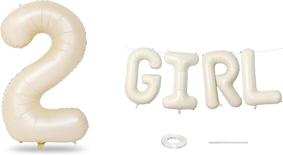 40Inch Number 2 and Beige GIRL Balloons for Birthday Party Decorations