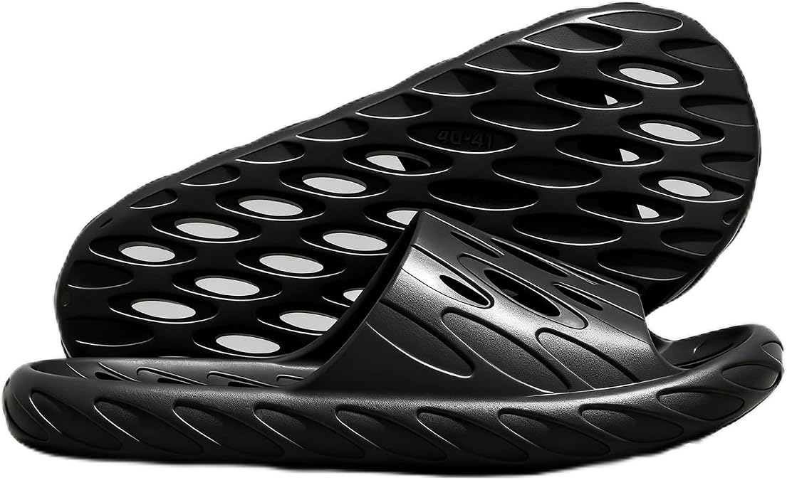 Mens Shower Shoes,Quick Dry Slides for Men Pool Slipper with Drain Holes | Anti-slip for Indoor Home Bedroom Pool Spa College Dorm Guest Shoes Black