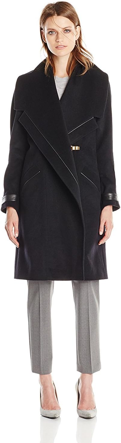 Badgley Mischka Women's Manila Wool-Blend Coat with Leather Trim