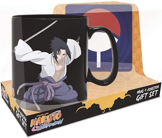 ABYSTYLE Naruto Shippuden Naruto and Sasuke Heat Change Mug and Coaster Gift Set Anime Manga Drinkware Merch