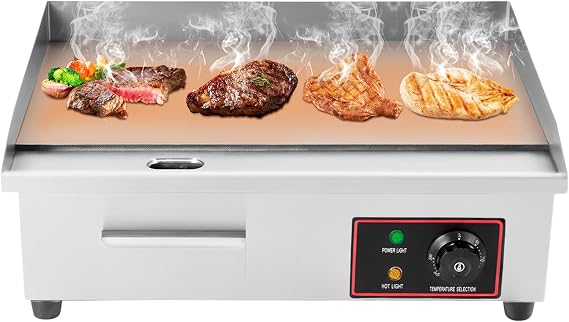 110v 3000w Commercial Electric Countertop Grill Flat Top Grill Hot Plate Grill, Adjustable Thermostat Control, Stainless Steel Restaurant Grill Stainless Steel Electric Countertop Frying Pan