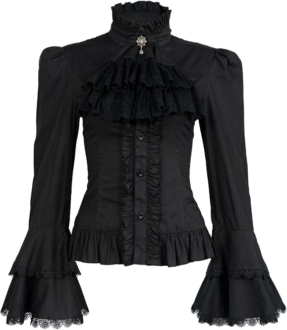 Mingyuezai Victorian Blouse Womens Gothic Pirate Shirt Vintage Long Sleeve Lotus Ruffle Tops