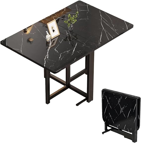 Folding Dining Table, Ultra Thin Fold Up Dining Table, Foldable Dinings Tables, with Adjustable Foot Pads and Anti-Fall Bracket, Drop Leaf Tables for Small Spaces(Color2,55.1x31.5in/140cm)