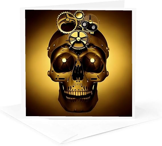 3dRose Abstract steampunk skull 1 Greeting Card with envelope