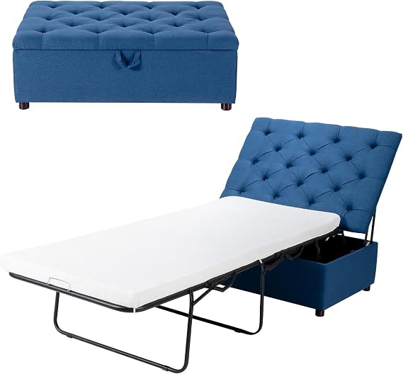 Multigot 2-in-1 Folding Sofa Bed with Mattress, Convertible Lounge Sofa Ottoman, Space-Saving Modern Guest Bed for Bedroom Living Room Office (Blue)