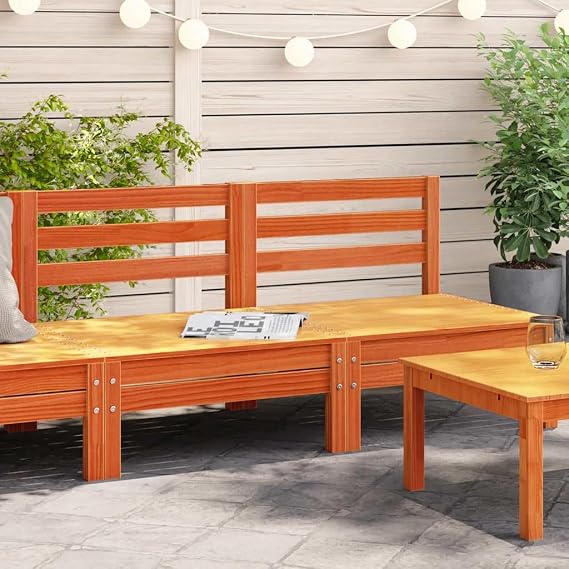 Garden Sofa Set of 2 Wax Brown Solid Pine Wood Large Modular Outdoor Couch Patio Furniture for Poolside Deck