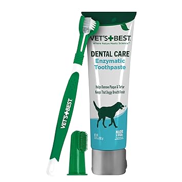 Vets Best Dog Toothpaste & Dog Toothbrush, Dental Kit, Plaque Remover for Teeth, Whitens Teeth, Freshens Canine Breath, Veterinarian Formula, Finger Toothbrush Included