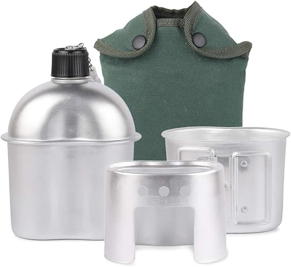 Lixada 3 x Military Canteen Set of 3 Aluminium Cookware Set with Cover for Camping Hiking Backpack