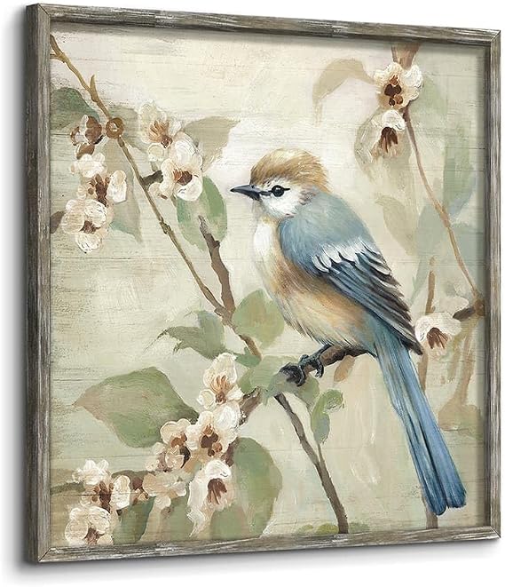 old barn Blue Bird Wooden Framed Wall Art Flower Painting 24x24 inch