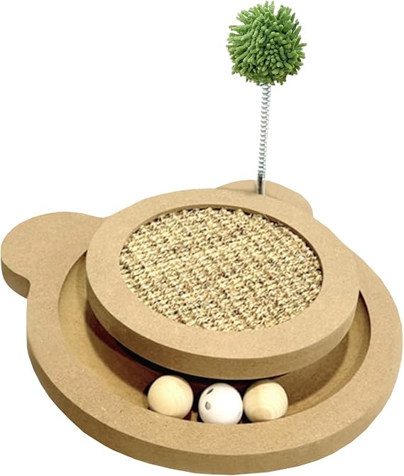 Cute Cat Scratcher,Interactive Scratcher Toys for Indoor Cats and Kitten Natural Sisal Cat Scratch Mats Track Balls Spring Toy,for Bored Cats self Play