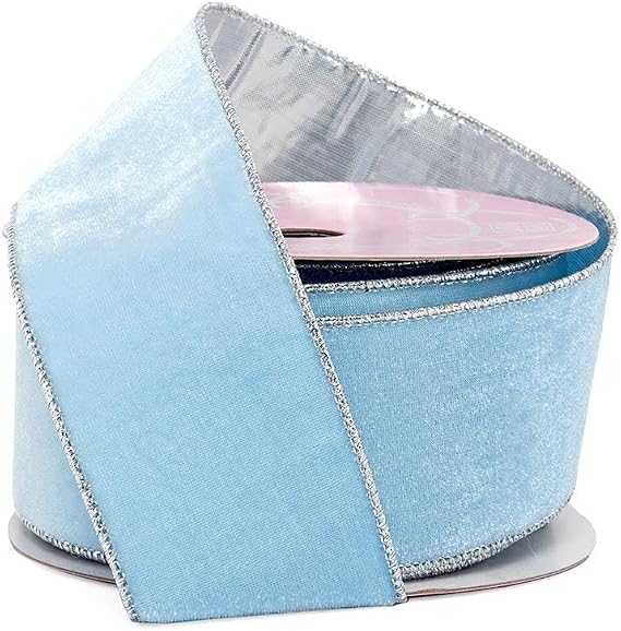 2 1/2" X 10 Yards Light Blue/Silver Thin Velvet Wired Ribbon