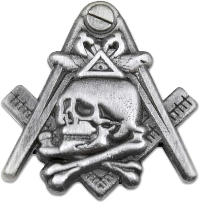 Widows Son Skull Square & Compass Masonic Lapel Pin - [Antique Silver][1 Tall]