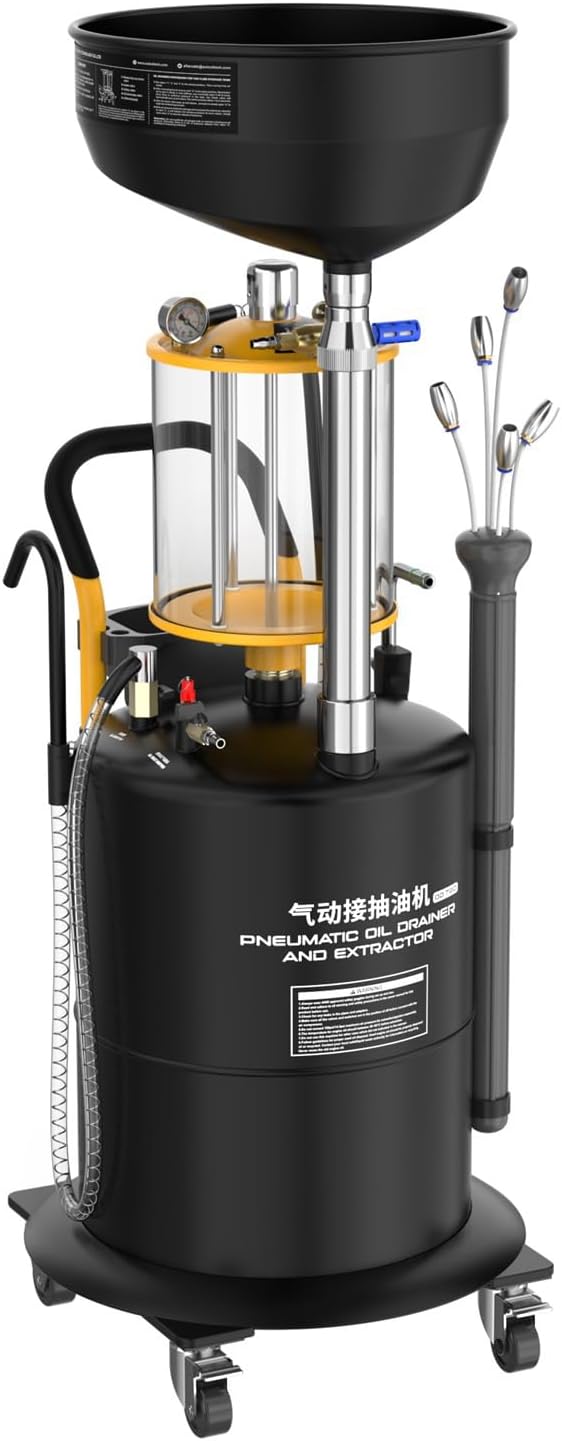 OD720 Pneumatic Oil Extractor & Drainer, 70L Vacuum Fluid Evacuator with 10L Explosion-Proof Measuring Cup, 3-Min Fast Oil Change, 1.5M Height Adjustable, 5 Wands for Professional Automotive Shop