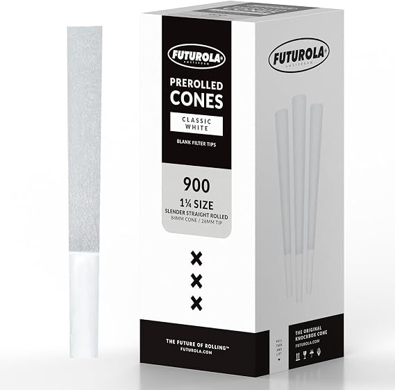 Futurola Fatboy Size 120/30 Pre-Rolled Cones, Blank Tip - Classic White | 448 Artisanal Cones Handcrafted with Finest, Thinnest papers from France and Spain - Compatible with Knockbox Models