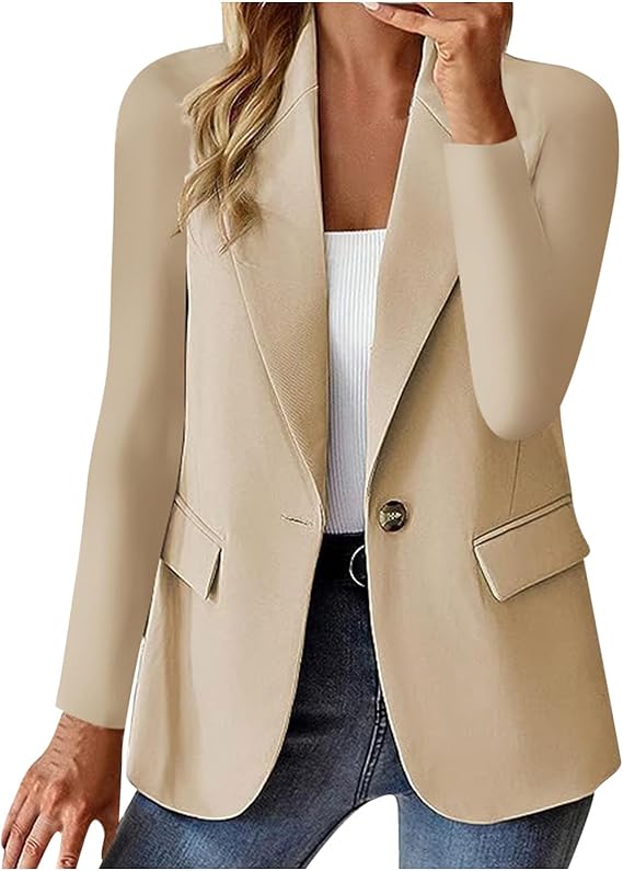 Blazers for Women Business Casual Button Down Blazer Jacket Solid Color Long Sleeve Blazers Fall Fashion Outfits