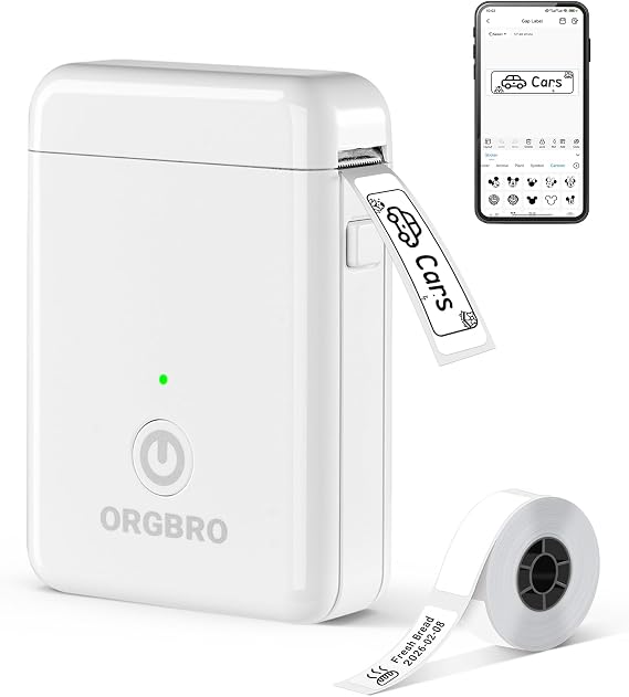 ORGBRO X1 Label Maker Machine with Tape Thermal Portable Bluetooth Label Printer for Smartphones Mini Handheld Sticker Maker with Multiple Templates for School Office Home Kitchen Organization, White