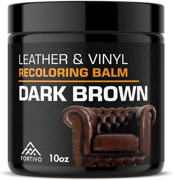 FORTIVO Leather Recoloring Balm, Color Restorer for Couches and Car Seats, Leather Scratch Remover and Dye, 10 oz