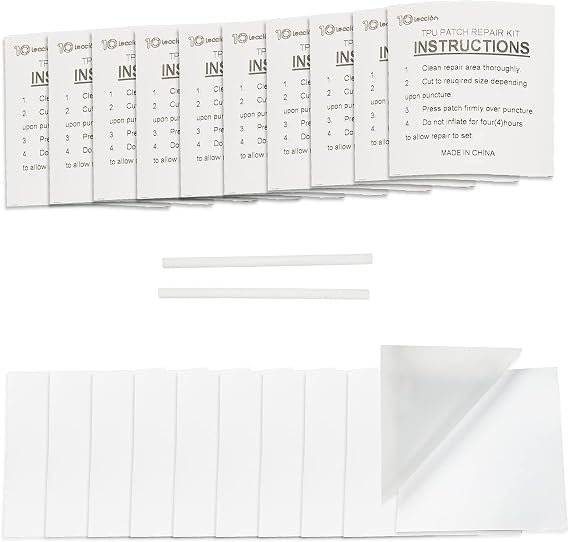 10Leccion 20 Pack of TPU Pool Patch Repair Kit for Air Mattress, Swimming Pool, Bounce House, Tent, Canvas, Canopy, Floats, Tubes Bed and Inflatable Toys with 2 Pieces Plastic Deflate Tubing