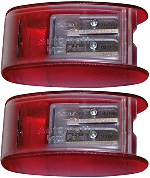 Kum 1053021 Model AS2KM Two Hole Automatic Long Point Pencil Sharpener, Red Plastic Casing, Makes Long Pencil Point in 2 Steps, Automatic Brake Prevents Oversharpening (Pack of 2)