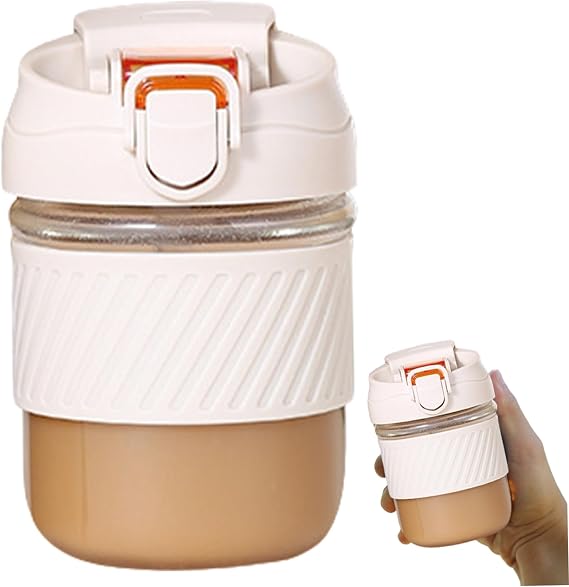 Jorzer Glass Protein Shaker Bottle Glass Shaker Bottle, 12oz BPA-Free Odorless Small with Straw, Leak-Proof Multipurpose Cups with Silicone Cup Sleeve