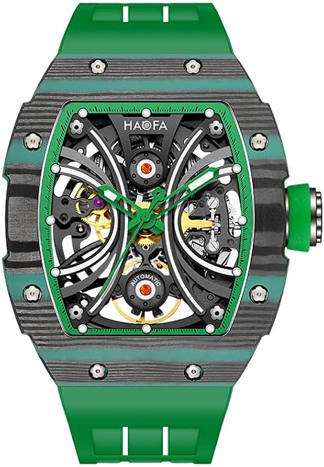 Haofa Automatic Mechanical Men's Watch with Skeleton Double-Side Hollow Dial Sapphire Mirror NTPT Carbon Fiber Stainless Steel Bezel Luminous Waterproof Watches for Men Sports Watch Men 19O9