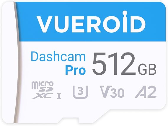 512GB Dashcam Pro microSD Card with Reader Adapter, C10, V30, UHS-I, Class 10, A2, High Speed Memory Card for 4K UHD Video, Read Speed up to 100 MB/s microsdxc