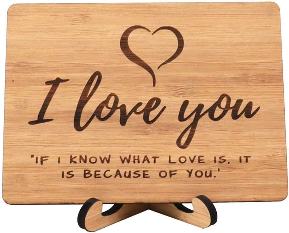 Zuaart Greeting Card Handmade With Real Bamboo Wood and Stand perfect for valentine day Anniversary, Gifts For Wife, Him, Or Her, Or Just Because A8 - Love You