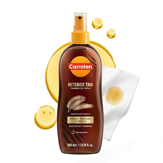 Carroten Intensive Tanning Oil Spray | Browning Oil Tan Accelerator | Vitamin E with Carrot & Coconut Oils | Water-Resistant, Silky Hydration | Coconut Fragrance | Made in Greece | 6.7 oz + Wipe