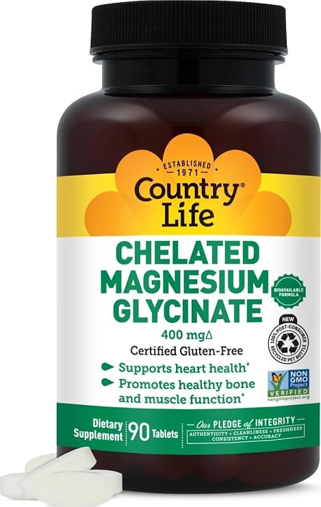 Country Life Chelated Magnesium Glycinate 400mg, 90 Tablets