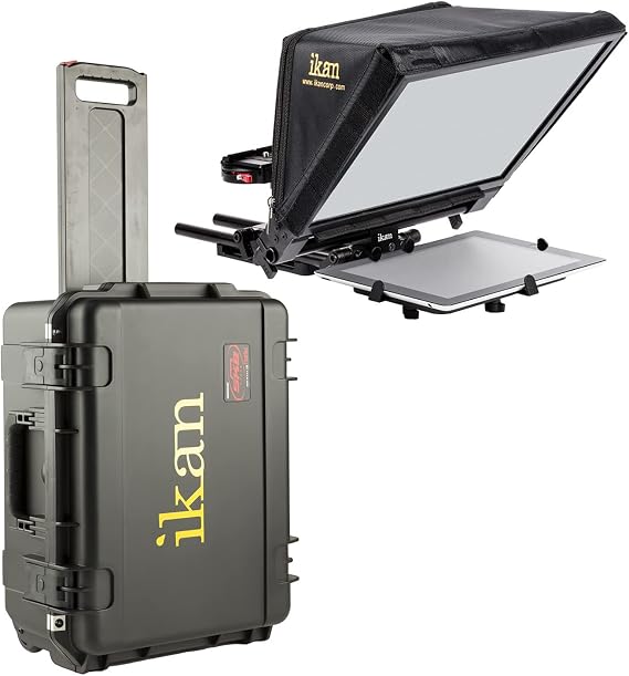 Ikan Elite Generation 2 Universal Large Tablet Teleprompter for Surface Pro & Ipad Pro, Beam Splitter 70/30 Glass w/Rolling Case (PT-ELITE-V2-TK) - Black