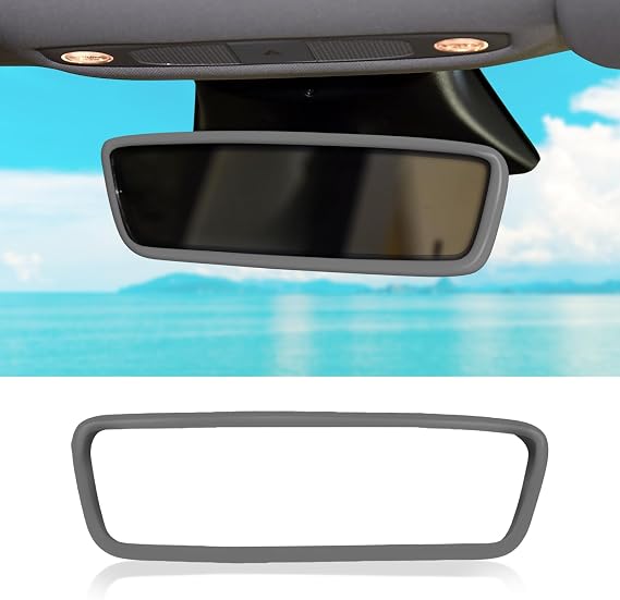 Car Rear View Mirror Silicone Protector Cover, Compatible with Model 3/Y, Auto Interior Mirror Decoration Frame, Car Accessories (Gray)