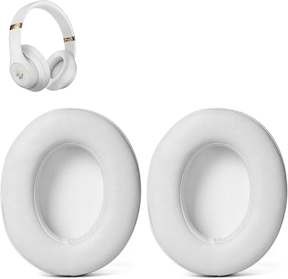 Studio 3 Ear Pads Cushions Replacement Earpads for Beats Studio 2 & Studio 3 Wired & Wireless Headphones, Ear Cushions Memory Foam Earpads with Soft Protein Leather -White