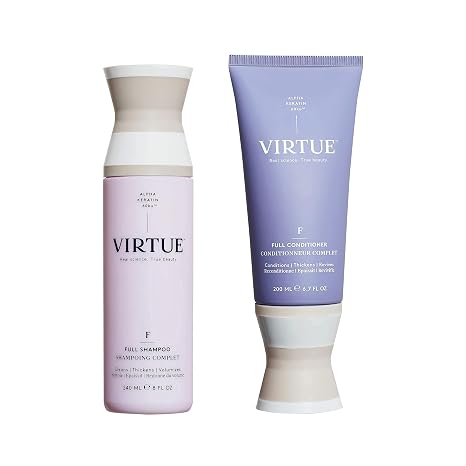 VIRTUE Full Volumizing Shampoo & Conditioner Set, Fine Hair, 8 Fl Oz | Thickens thin limp hair, lightweight body, lifts roots, color safe, travel, bond-repair with Alpha Keratin 60KU
