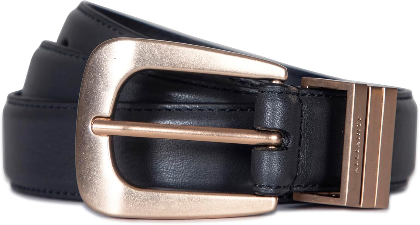 AllSaints Women's 1 Inch Belt With Triple Metal Keeper & Tip, Western-inspired Buckle