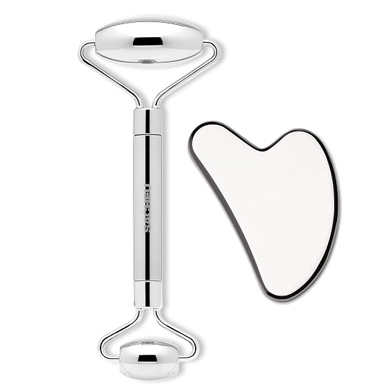 Sacheu Gua Sha Facial Tools Stainless Steel Muscle Scraper Bundle Metal Face Roller & Gua Sha for Enhanced Lymphatic Drainage, Metal Face Sculpting Tool with Travel Pouch