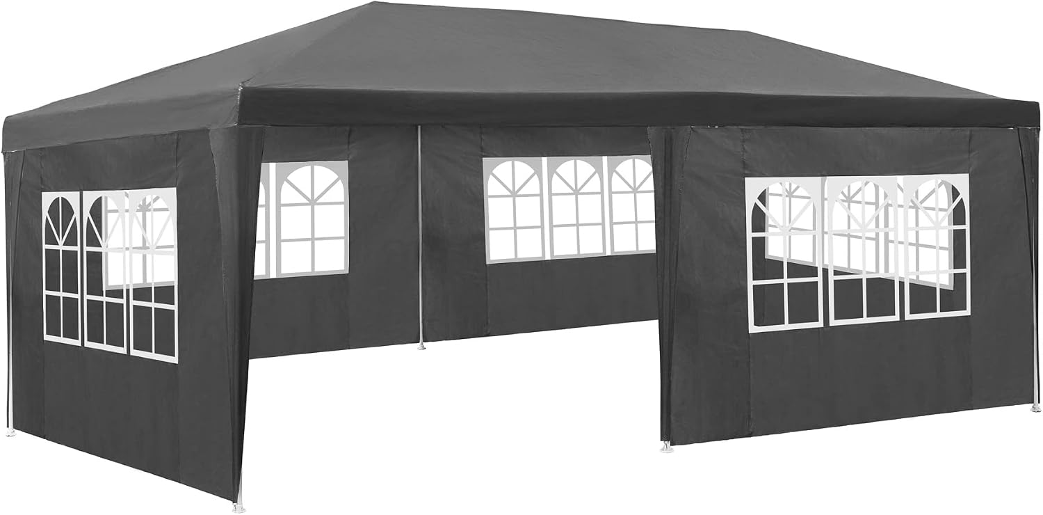 tectake Gazebo 3 x 6 m, Garden Tent with 5 Removable Side Panels with Windows, Garden Gazebo Made of Waterproof Material, Marquee with UV Protection for Garden, Party, Festival, Event, Wedding Gray