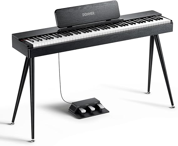 Donner OURA S100 Digital Piano with 88 Key Graded Hammer Weighted Keyboard for Beginner, Full Size Electric Piano Keyboard with Bluetooth, 3 Original Demos, LOCAL OFF, 210 W, Piano Three Pedal, Black
