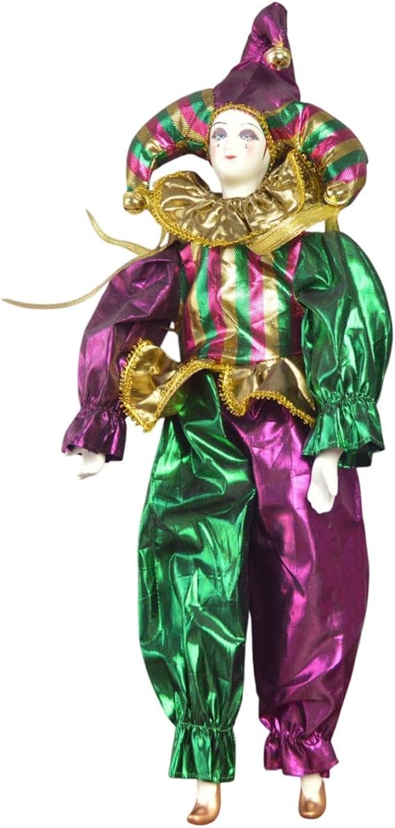 misppro Porcelain Clown Doll with Porcelain Head and Limbs, Halloween Decoration, Desk Ornament 47cm/18.50inch Collectible for Table