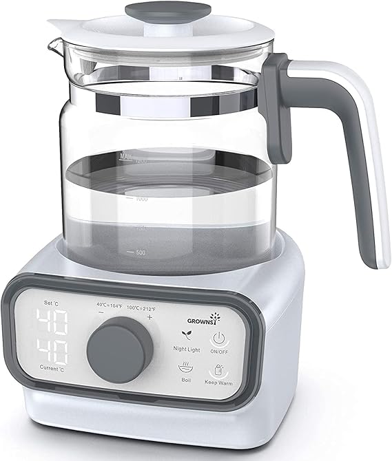 GROWNSY Baby Instant Warmer & Glass Water Boiler with LCD Display and Timer | Accurate Temperature Control for Formula, Coffee and Tea, 1.2 Liter Electric Kettle,Water Warmer for Baby Formula