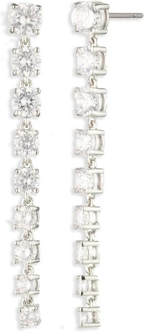 Silver Tone and Clear Crystal Linear Drop Earrings with Post Closures