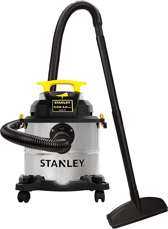 STANLEY Shop Vacuum 5 Gallon 4 HP Wet Dry Vac with Blower Function SL18115 | Stainless Steel Tank Wet/Dry/Blow 3-in-1 85CFM Airflow 15ft Reach Various Accessories Ideal for Garage/Workshop/Jobsite