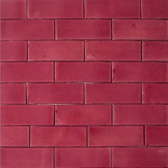 Cerames Red Mosaic Tiles Plain Pink Mexicano - Mexican Ceramic Mosaic Talavera, Mexico Tiles for Kitchen, Bathroom, One Pack of 35 Pink Amaranth Tiles 20 x 7 cm