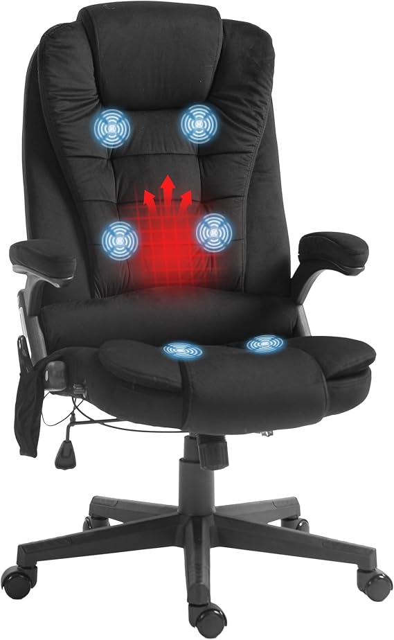 HOMCOM Executive Office Chair 6 Points Vibration Massage Velvet Black