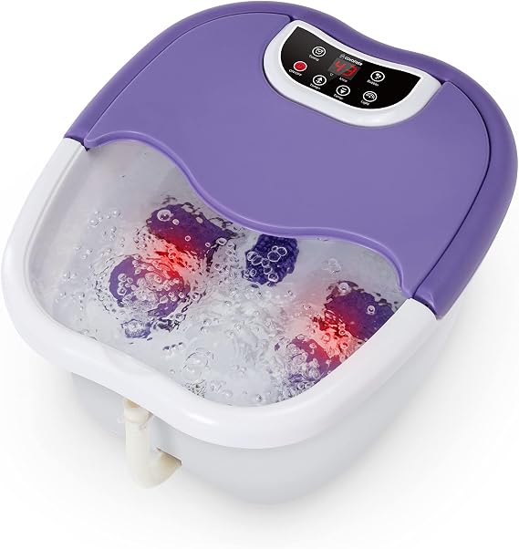 COMFIER Foot Spa Bath Massager with Heat, Pedicure Foot Spa with Bubbles, Red Light, Pumice Stone and Shiatsu Massage Rollers, Heated Bath Spa for Relaxation and Stress Relief (Purple)