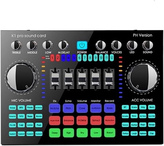 Professional Audio Mixer, K1 Live Sound Card Portable Bluetooth Sound Card Occupations Music Recording Karaoke Adjustable Volume Audio