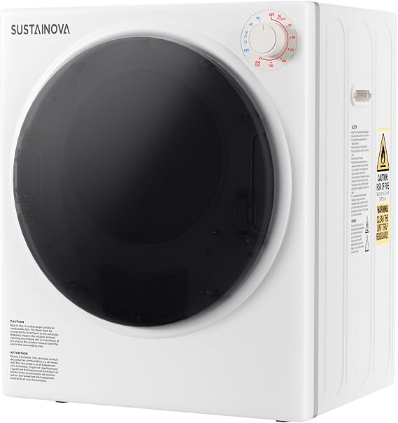 Elevon 2.6 cu.ft Portable Laundry Dryer,800W Electric Clothes Dryer with Stainless Steel Tub,Front Load with Exhaust Pipe,5 Automatic Drying Modes LCD Control Panel for Apartment Home Dorm RV,White