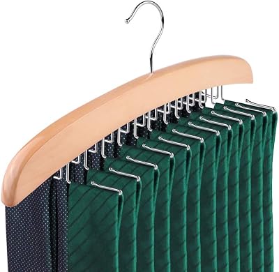 Wooden Tie Hanger,24 Tie Organizer Rack Hanger Holder Hook Beige, 24 Hooks