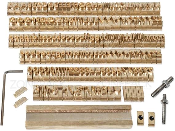 ZONEPACK Copper Brass Stamping Flexible Letters Numbers Alphabets Symbols Characters Molds CNC Engraving Molds for Hot Foil Stamping Machine (184 PCS Times New Roman)