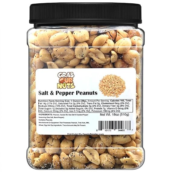 Grab Our Nuts Salt and Pepper Flavored Roasted Peanuts - High Protein Snack - 18 Ounces